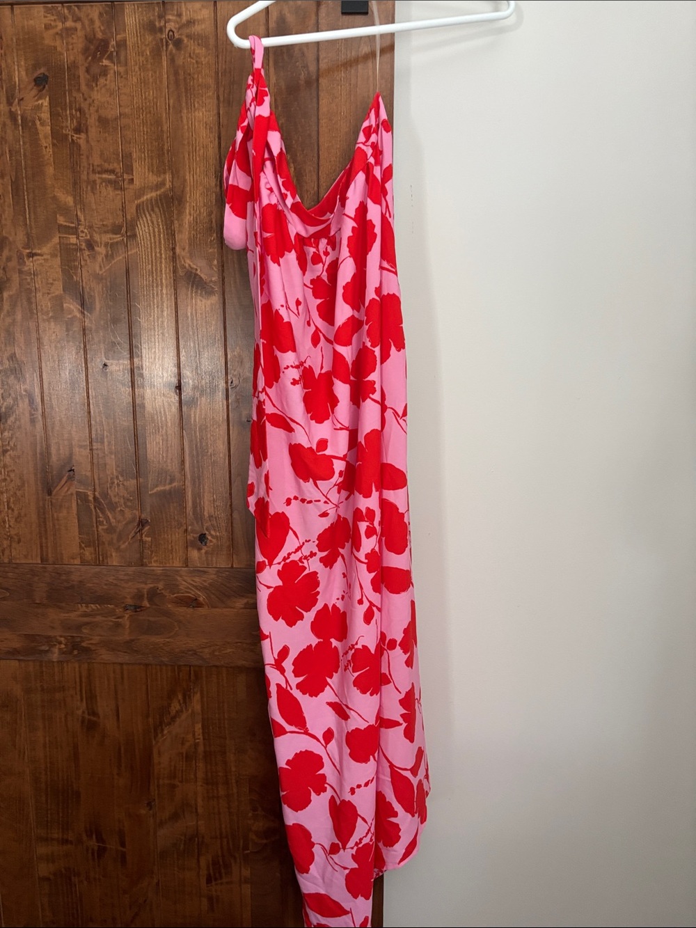 Periwinkle by Barlow Pink Slip Dress with Red Floral Print